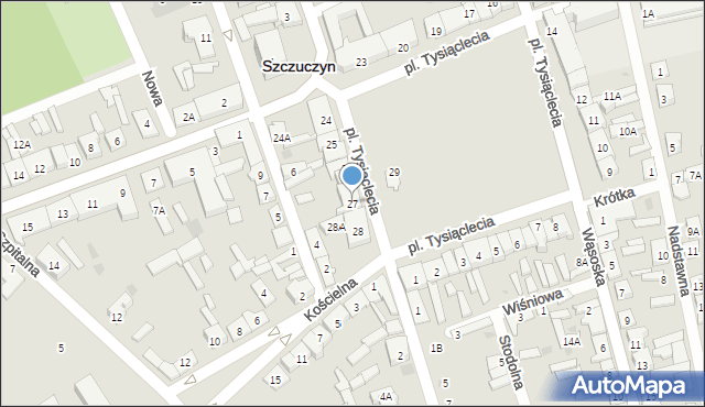 Szczuczyn, Plac Tysiąclecia, 27, mapa Szczuczyn
