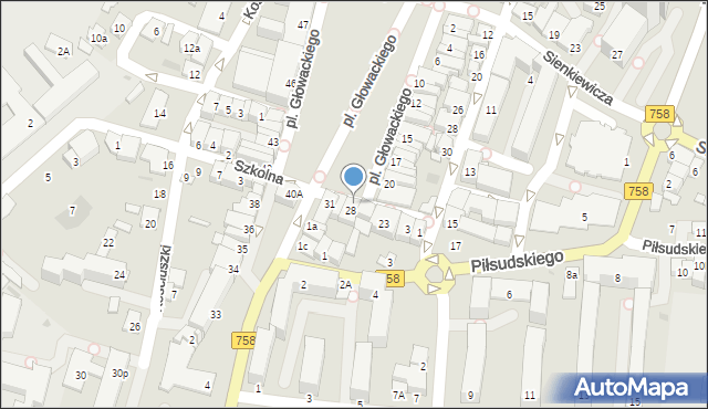 Tarnobrzeg, Plac Głowackiego Bartosza, 29, mapa Tarnobrzegu