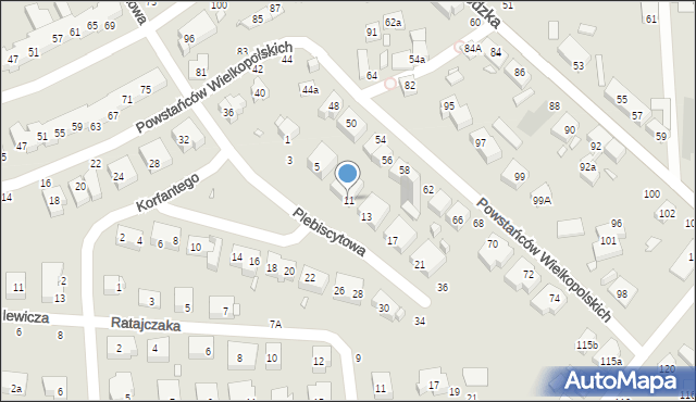 Toruń, Plebiscytowa, 11, mapa Torunia