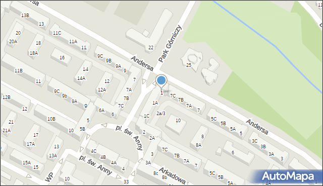 Tychy, Plac św. Anny, 1, mapa Tychów