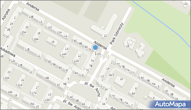 Tychy, Plac św. Anny, 7, mapa Tychów