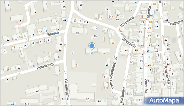 Wadowice, Plac Bohaterów Getta, 19, mapa Wadowice