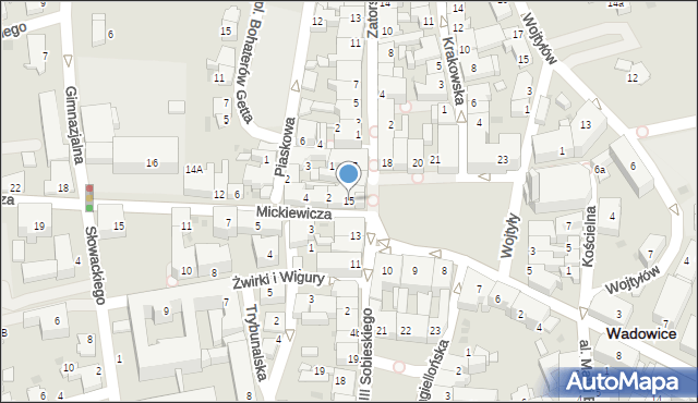 Wadowice, Plac Jana Pawła II, 15, mapa Wadowice