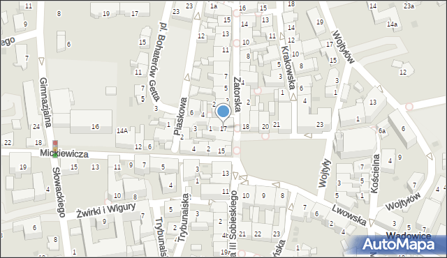 Wadowice, Plac Jana Pawła II, 17, mapa Wadowice