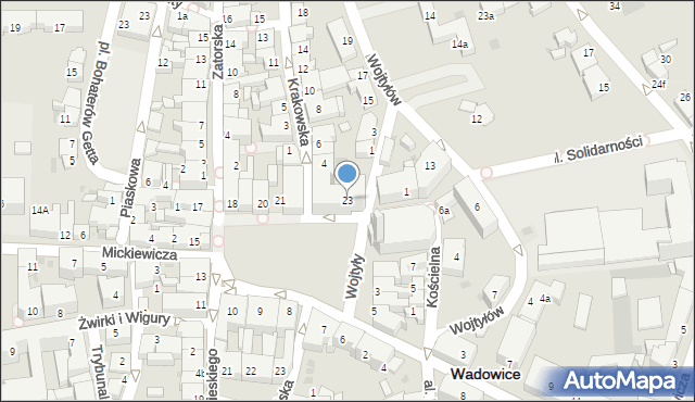 Wadowice, Plac Jana Pawła II, 23, mapa Wadowice