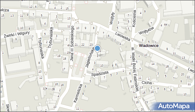 Wadowice, Plac Kościuszki Tadeusza, gen., 2, mapa Wadowice