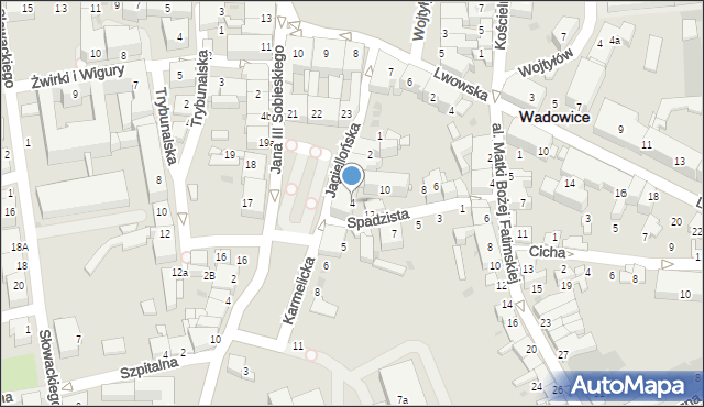 Wadowice, Plac Kościuszki Tadeusza, gen., 4, mapa Wadowice