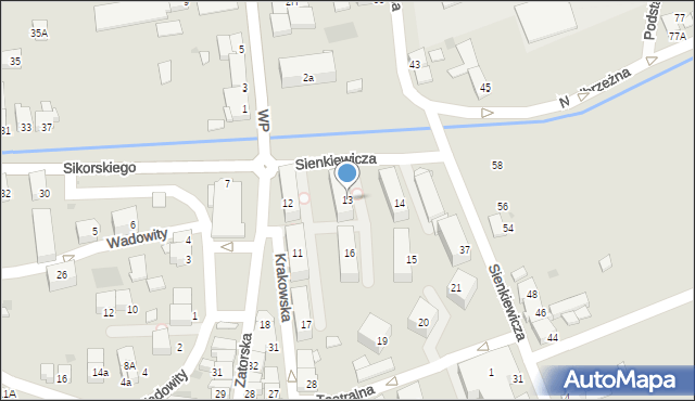 Wadowice, Plac Obrońców Westerplatte, 13, mapa Wadowice