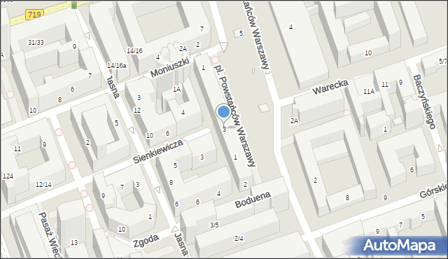 Warszawa, Plac Powstańców Warszawy, 3, mapa Warszawy