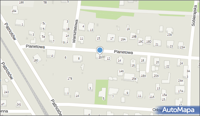 Warszawa, Planetowa, 10, mapa Warszawy