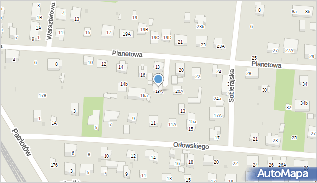 Warszawa, Planetowa, 18A, mapa Warszawy