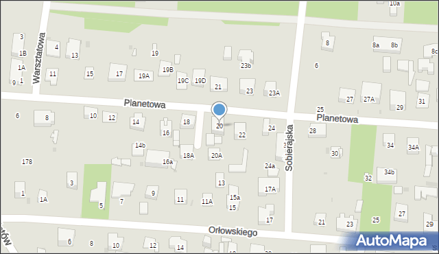 Warszawa, Planetowa, 20, mapa Warszawy