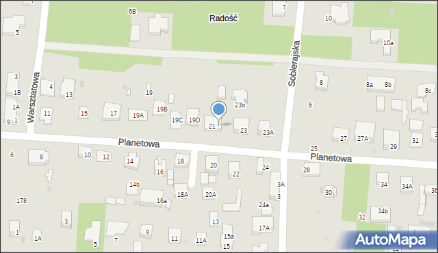 Warszawa, Planetowa, 21A, mapa Warszawy