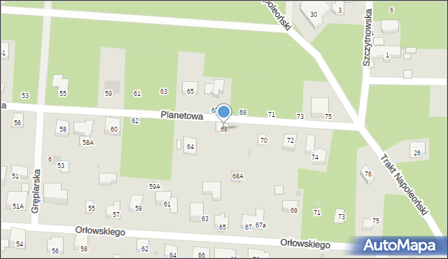 Warszawa, Planetowa, 68, mapa Warszawy