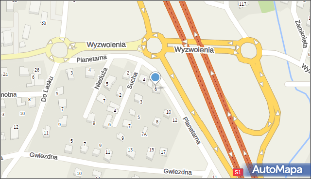 Wilkowice, Planetarna, 6, mapa Wilkowice