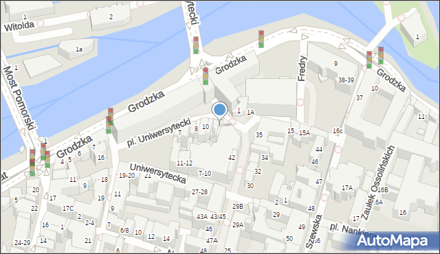 Wrocław, Plac Uniwersytecki, 13, mapa Wrocławia