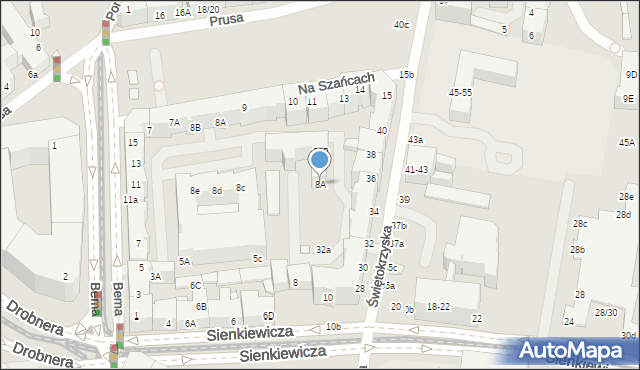 Wrocław, Plac Bema Józefa, gen., 8A, mapa Wrocławia