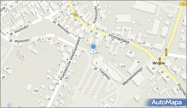 Wronki, Plac Targowy, 1, mapa Wronki