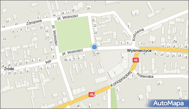 Wyśmierzyce, Plac Wolności, 1, mapa Wyśmierzyce