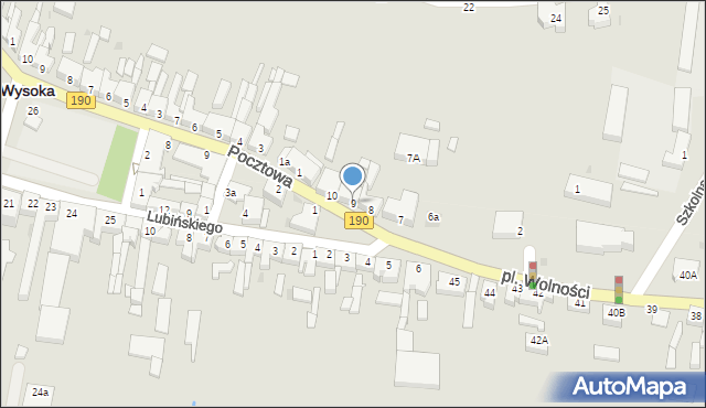 Wysoka, Plac Wolności, 9, mapa Wysoka