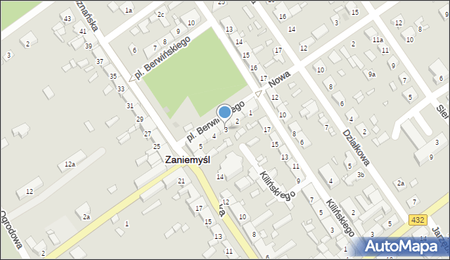 Zaniemyśl, Plac Berwińskiego, 3, mapa Zaniemyśl