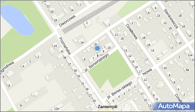 Zaniemyśl, Plac Berwińskiego, 8, mapa Zaniemyśl