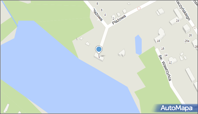 Zaniemyśl, Plażowa, 1, mapa Zaniemyśl