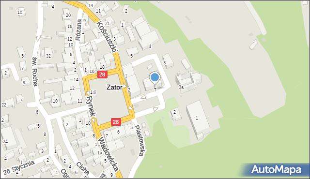 Zator, Plac Kościuszki Tadeusza, gen., 7, mapa Zator