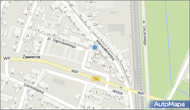 Zawiercie, Plac Dąbrowskiego Jarosława, gen., 3, mapa Zawiercie