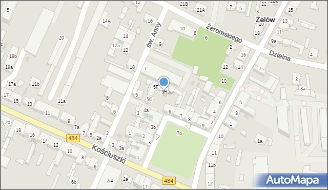 Zelów, Plac Dąbrowskiego Jarosława, gen., 5h, mapa Zelów