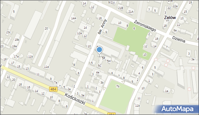 Zelów, Plac Dąbrowskiego Jarosława, gen., 7a, mapa Zelów