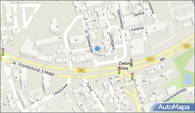Zielona Góra, Plac Słowiański, 13a, mapa Zielona Góra