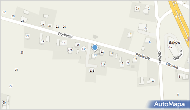 Bąków, Podlesie, 13, mapa Bąków