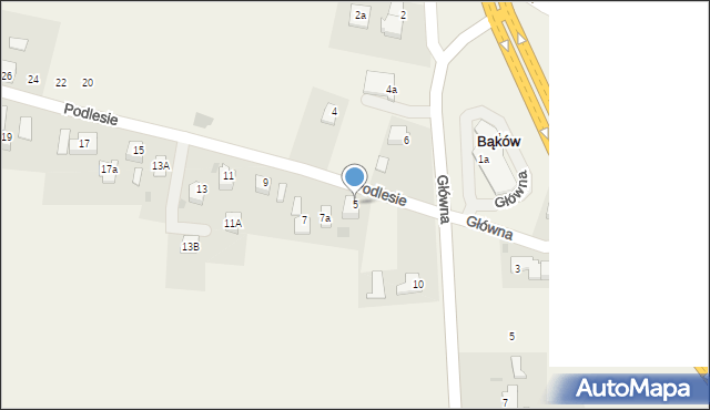 Bąków, Podlesie, 5, mapa Bąków