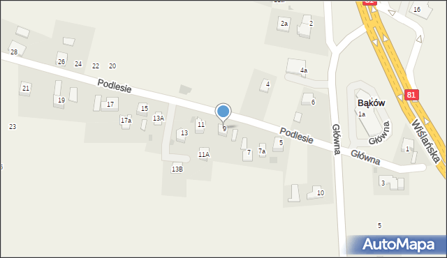 Bąków, Podlesie, 9, mapa Bąków