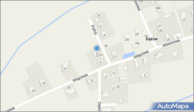 Bąków, Polna, 1, mapa Bąków