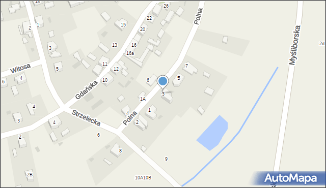Banie, Polna, 3, mapa Banie