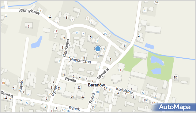 Baranów, Poprzeczna, 7, mapa Baranów