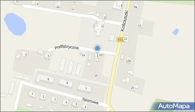 Barciany, Podfabryczna, 1, mapa Barciany