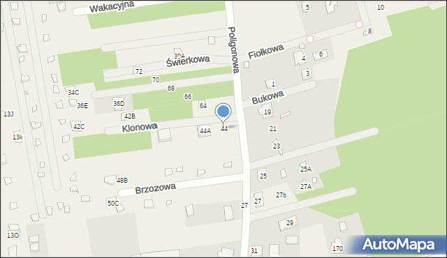 Beniaminów, Poligonowa, 44, mapa Beniaminów