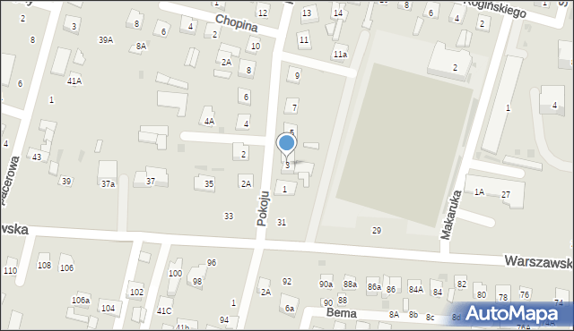 Biała Podlaska, Pokoju, 3, mapa Białej Podlaskiej