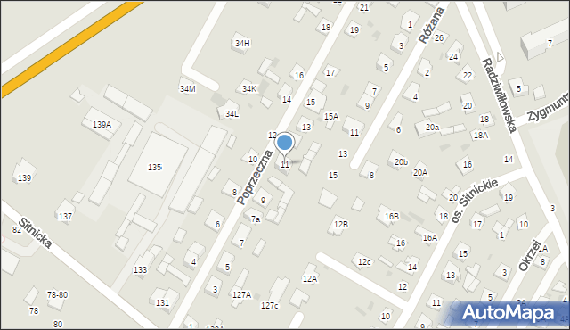 Biała Podlaska, Poprzeczna, 11, mapa Białej Podlaskiej