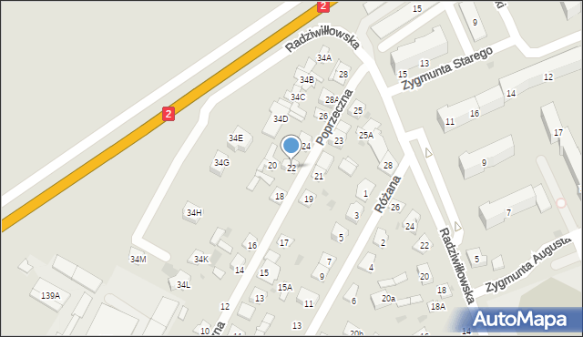 Biała Podlaska, Poprzeczna, 22, mapa Białej Podlaskiej