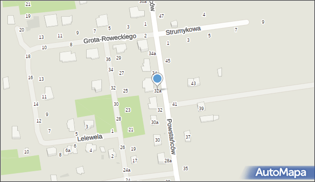 Biała Podlaska, Powstańców, 32a, mapa Białej Podlaskiej