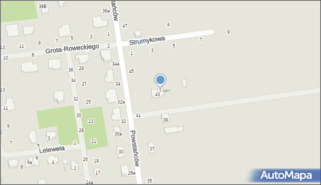 Biała Podlaska, Powstańców, 43A, mapa Białej Podlaskiej