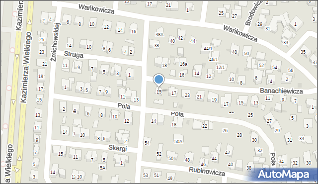 Białystok, Pola Wincentego, 15, mapa Białegostoku