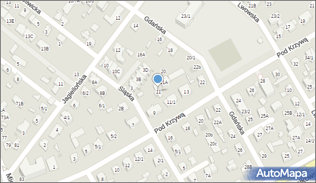 Białystok, Pod Krzywą, 11, mapa Białegostoku