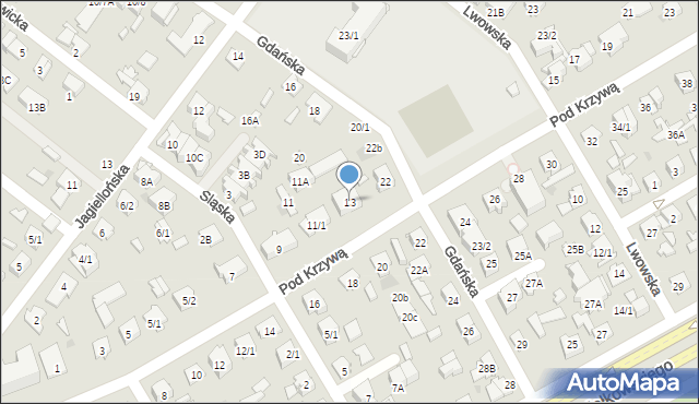 Białystok, Pod Krzywą, 13, mapa Białegostoku