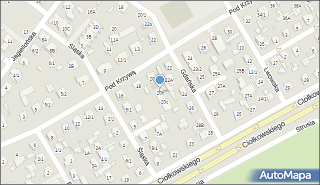 Białystok, Pod Krzywą, 20b, mapa Białegostoku