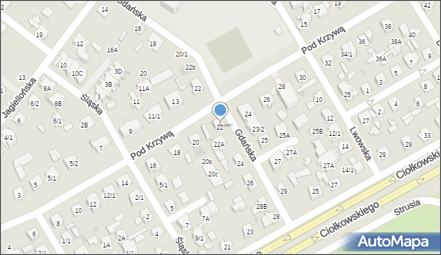 Białystok, Pod Krzywą, 22, mapa Białegostoku